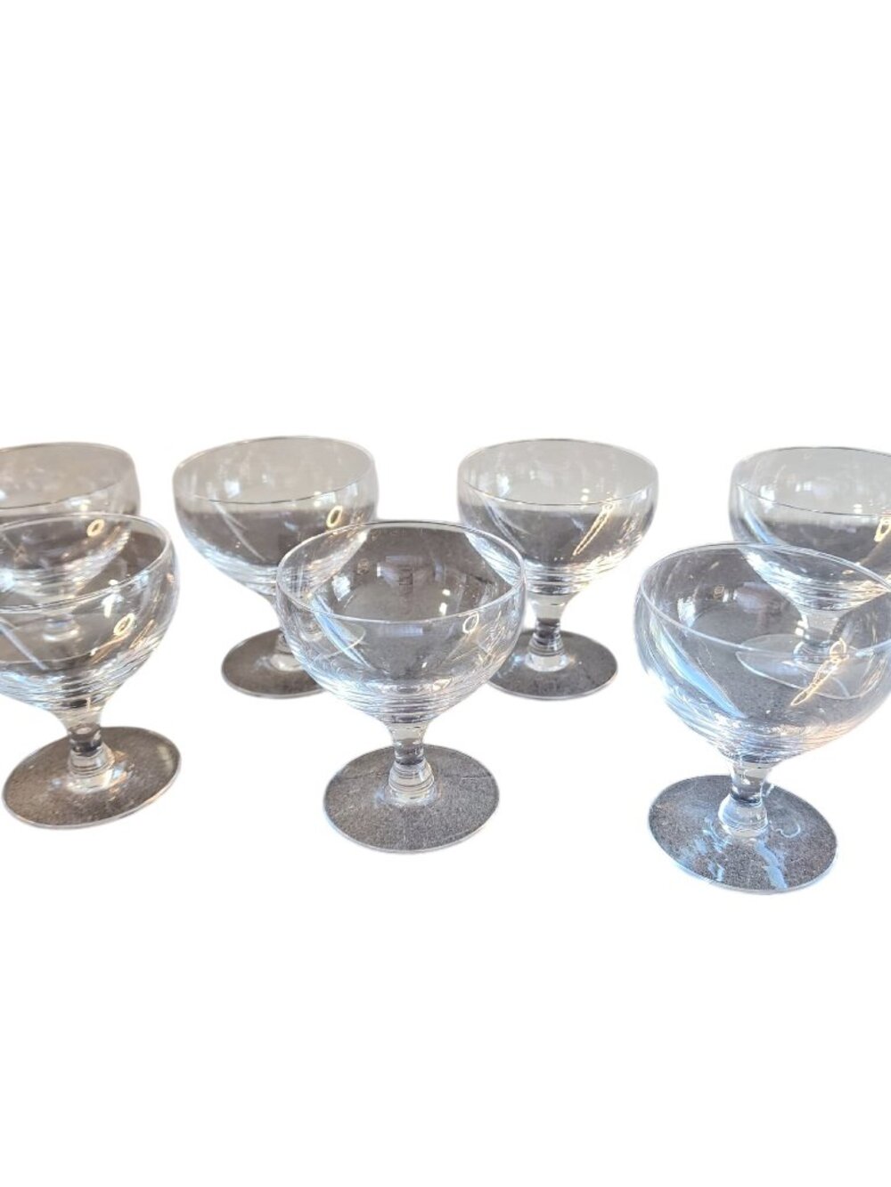 Vintage Crystal Champagne Coupes Bulbous Stem Low Delicate Wide Bowl